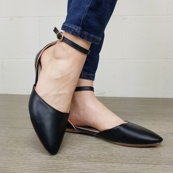 Ankle Strap Pointed Toe Ballerina Flats - Picture 7 of 8